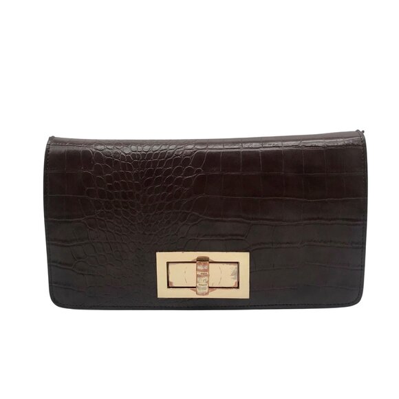Sondra Roberts Brown Croc-Embossed Convertible Clutch - Picture 1 of 11